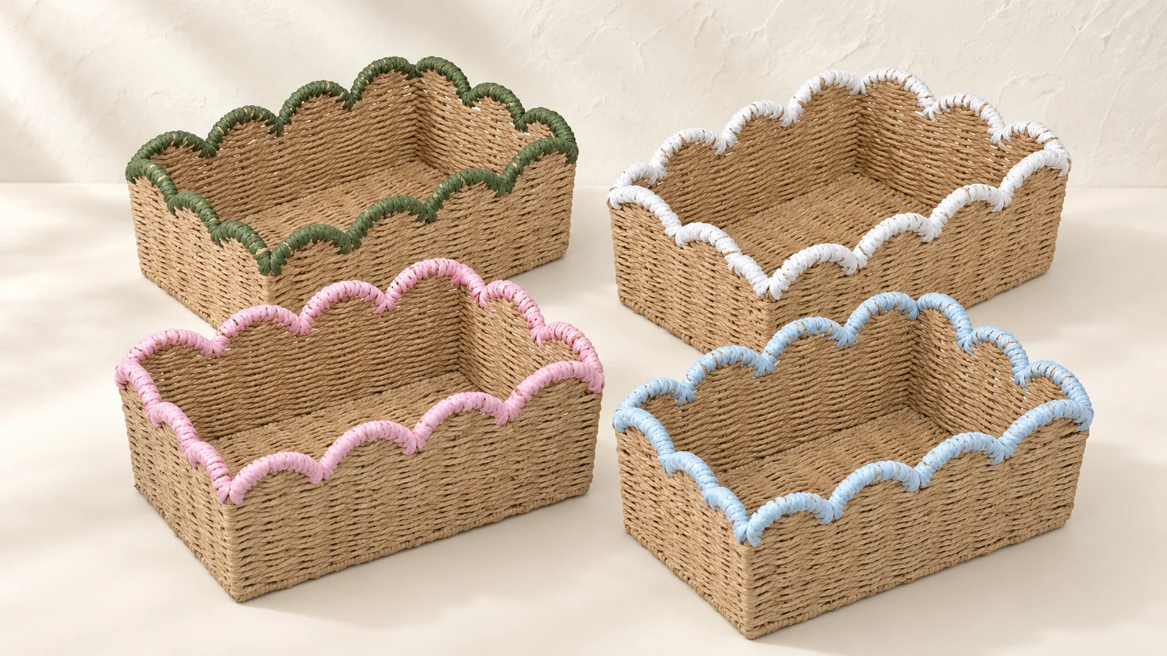Four Trim Colors, One Scalloped Paper Rope Basket Design sourcing guide cover