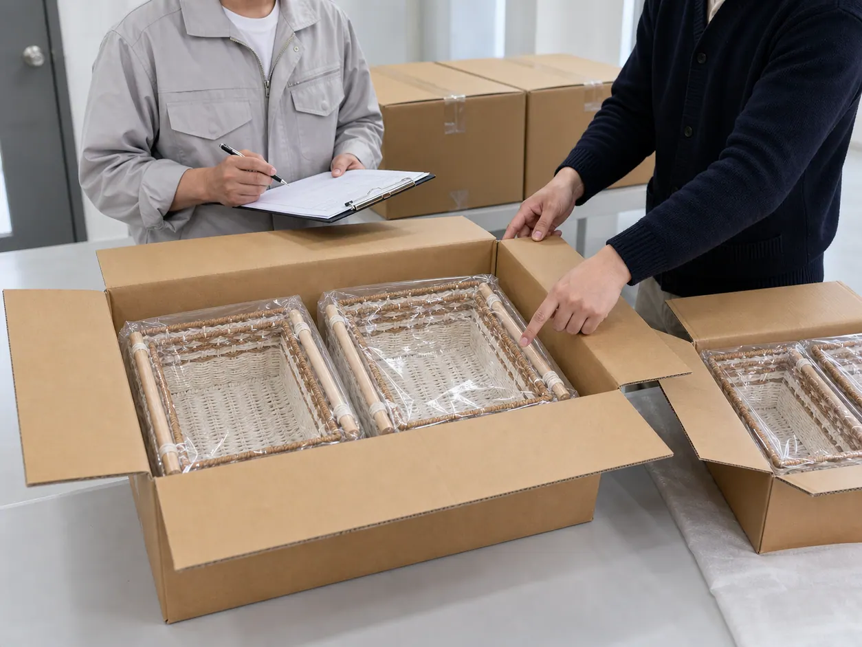 Buyer inspection support production process 2 at JINZHAO CRAFT woven storage factory