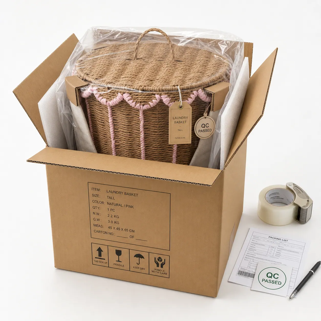 Carton packing production process 2 at JINZHAO CRAFT woven storage factory