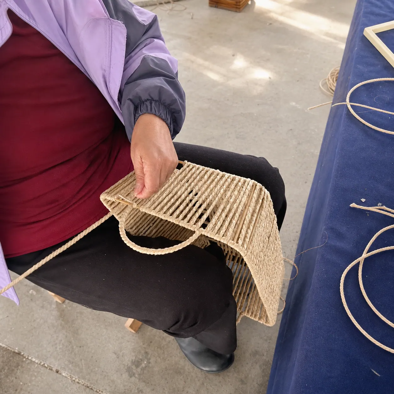 Hand weaving production process 3 at JINZHAO CRAFT woven storage factory