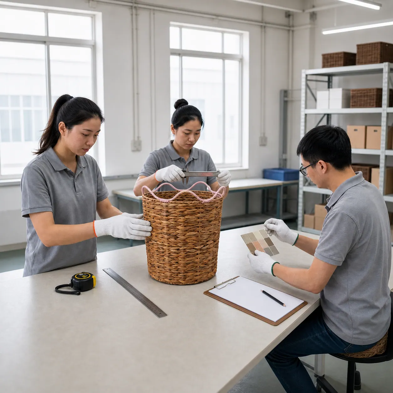 QC inspection production process 2 at JINZHAO CRAFT woven storage factory